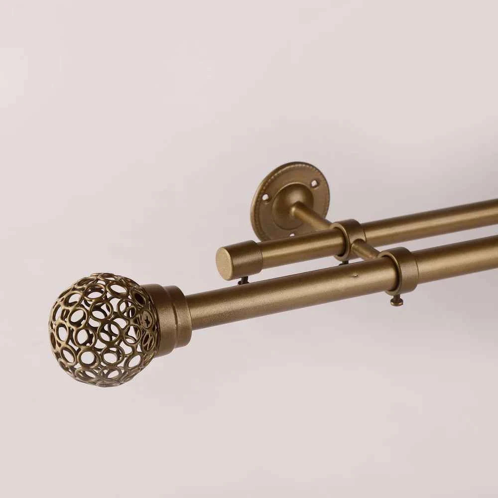 VENTILIA METAL FINIAL EXTENDABLE DOUBLE CURTAIN ROD GOLD 19MM (HARDWARE INCLUDED)