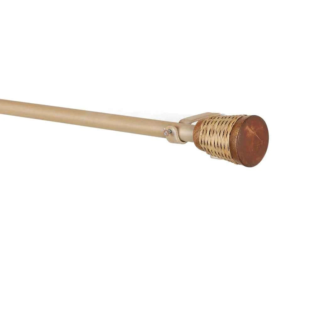 Wicker Wooden Wrap Finial Extendable Curtain Rod Beige 19MM (Hardware Included)