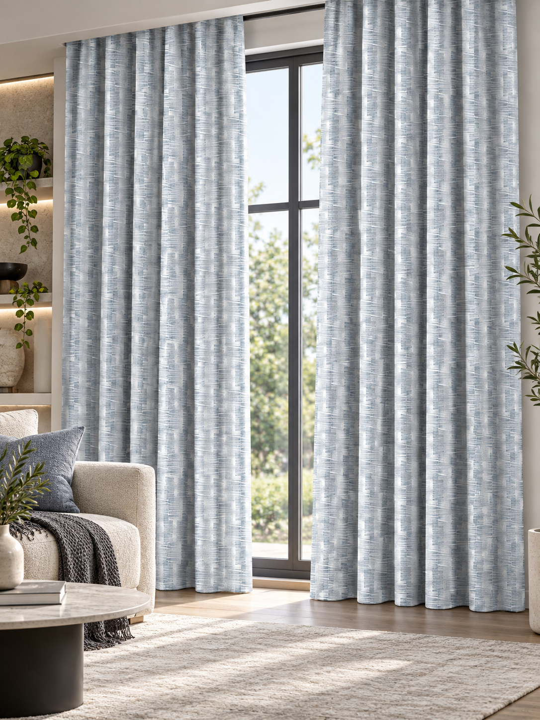 Canvas Mist Blue Textured Curtain Collection