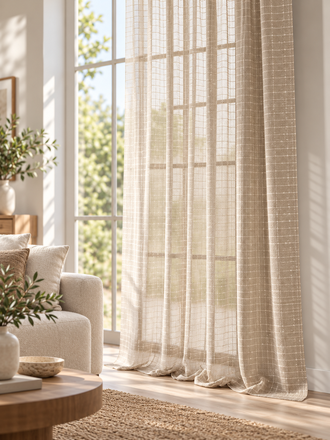 Cotton Sheer II Natural Beige Curtain Collection